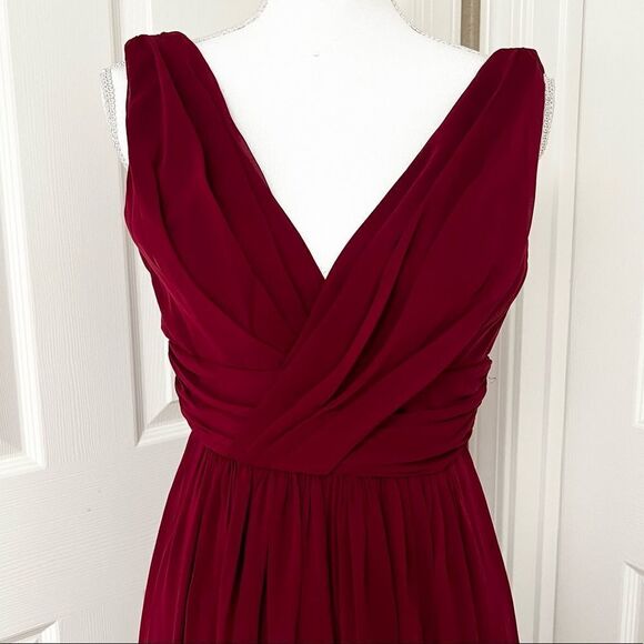 Dessy Collection Shirred Chiffon Long Gown Burgundy Size 0 MSRP $273 - Picture 9 of 13